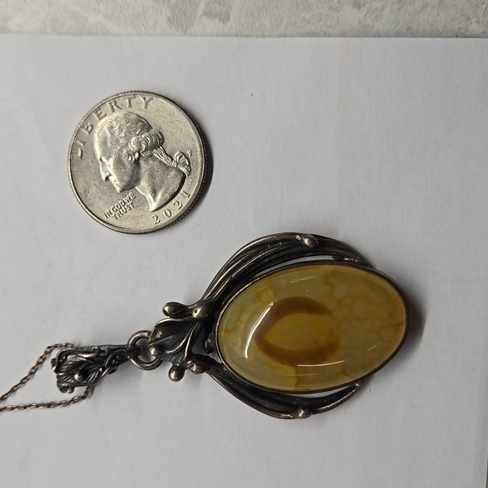 Gorgeous Vintage Baltic Egg Yolk Amber 925 Silver Necklace. Stunning. - Picture 2 of 5